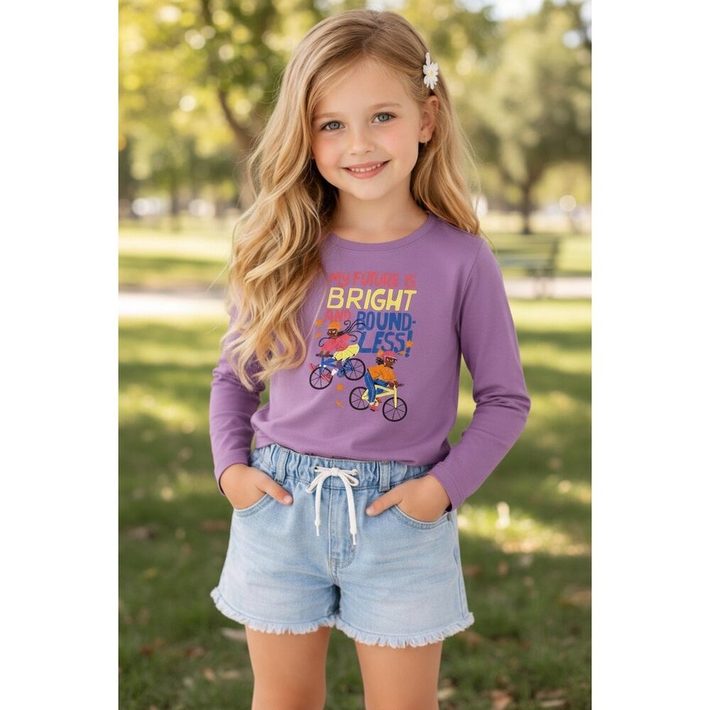 Cute purple Girls Graphic‎ Long Sleeve shirt size S (6-7) NWT